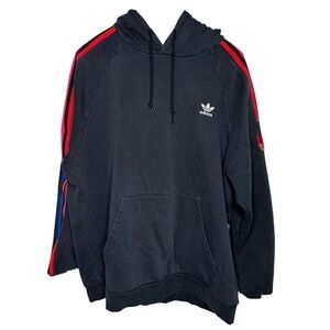 Adidas Men's Black Hoodie with Red Blue & Black Stripes Size XL